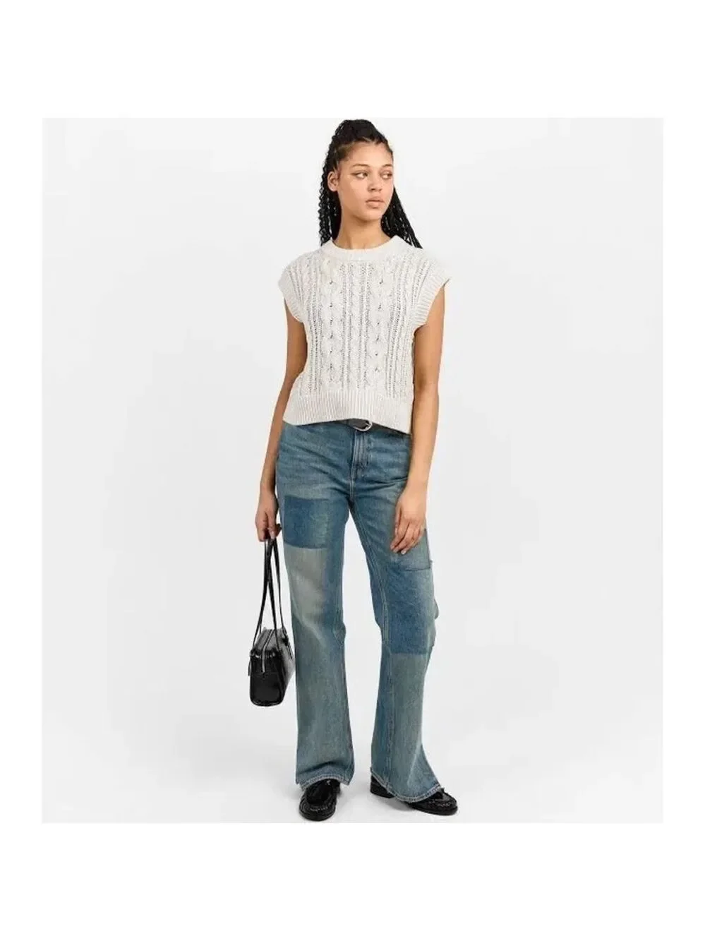 Women's GOOD AMERICAN Blue Patchwork The Khloe Flare Jeans Size 4 - Picture 5 of 11